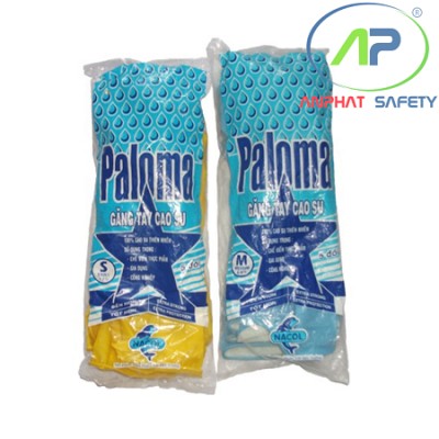Găng tay cao su gia dụng trơn hiệu Paloma màu xanh dương Size L (9 - 9½ )